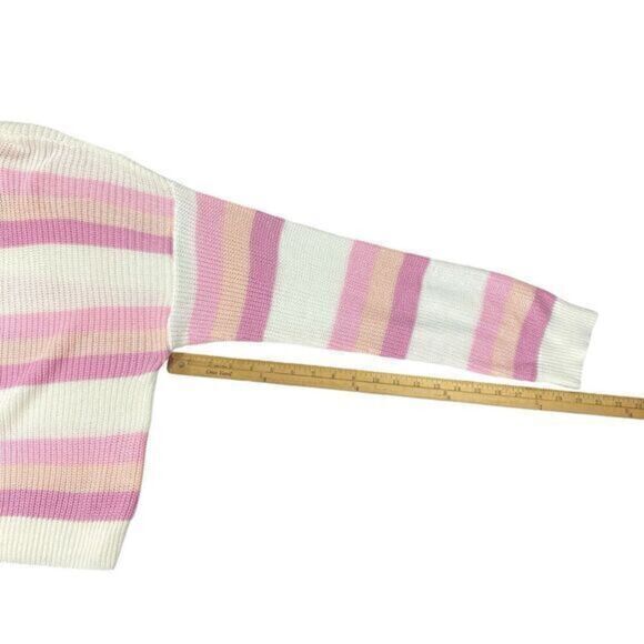 Pink Lily Hoodie Womens Sz M Pink White Striped Pull Over Knit Oversized Sweater - Picture 13 of 16